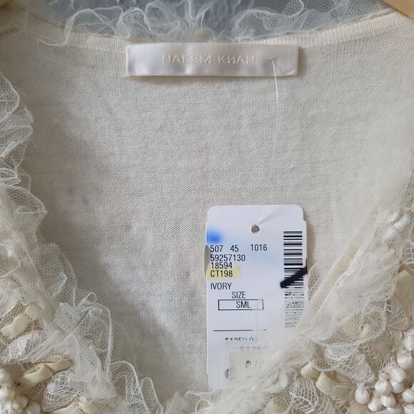 Vintage Naeem Khan Embellished Neckline Cream Cashmere Sweater Small $1350 - Picture 2 of 8